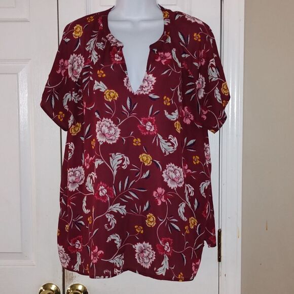 Old Navy maroon floral print sheer blouse  Sz XL - Picture 1 of 4